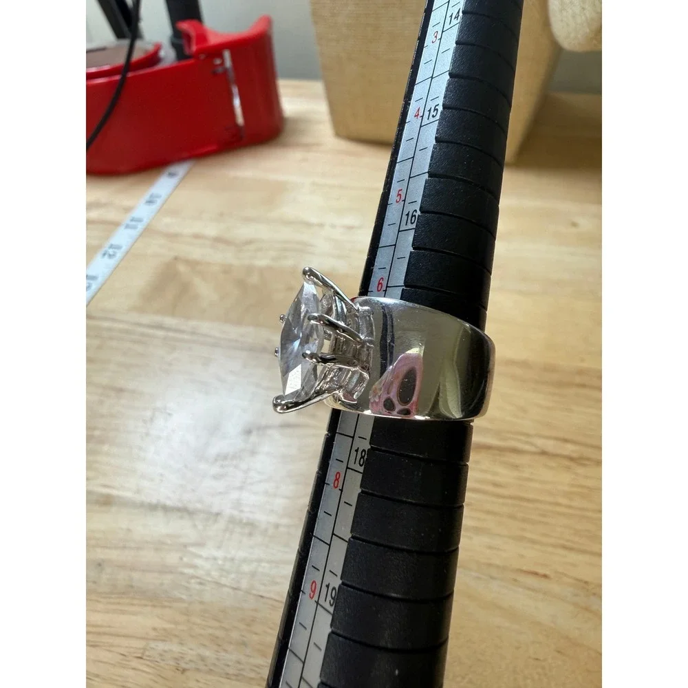 Modern Minimalist Marquise CZ Wide Band Statement Ring 18KT GE Size 7.5